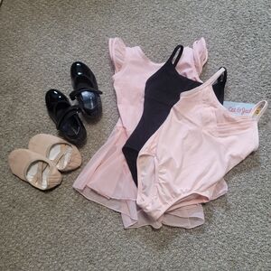 Toddler Dance Bundle - 3 Leotards, Ballet Slippers & Tap Shoes- Sizes In Desc.